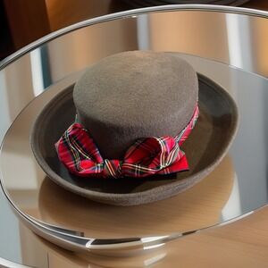 Doeskin Felt Hat 100% Wool Olive Green Red Plaid Bow Bollman Hat Co.